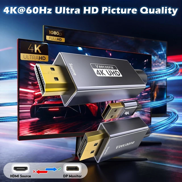 Alt view image 2 of 7 - Active HDMI to DisplayPort Cable Uni-Directional 10FT (4K@60Hz/1080P@120Hz) | HDMI Source to DP Monitor Adapter Display Port Cord Compatible with Laptop, AMD, NVIDIA, PS5, Xbox and More