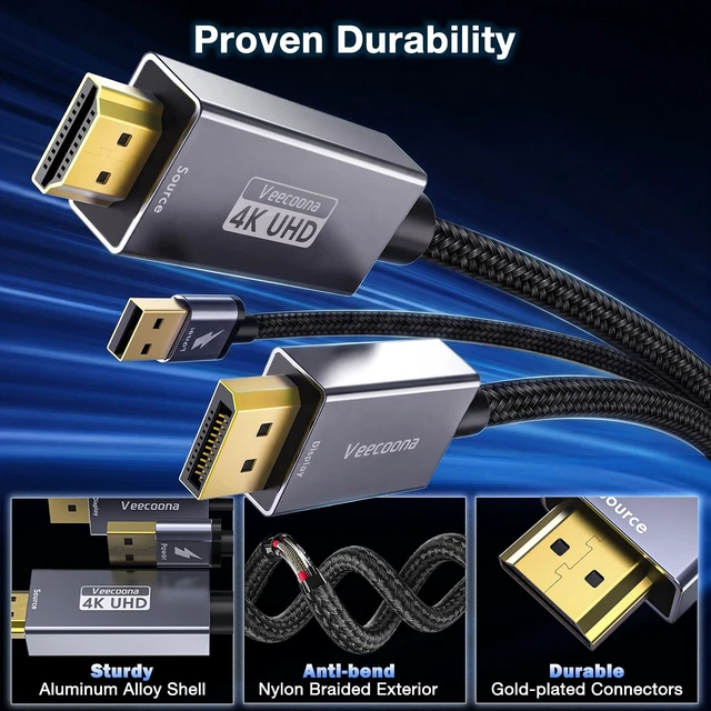 Alt view image 6 of 7 - Active HDMI to DisplayPort Cable Uni-Directional 10FT (4K@60Hz/1080P@120Hz) | HDMI Source to DP Monitor Adapter Display Port Cord Compatible with Laptop, AMD, NVIDIA, PS5, Xbox and More