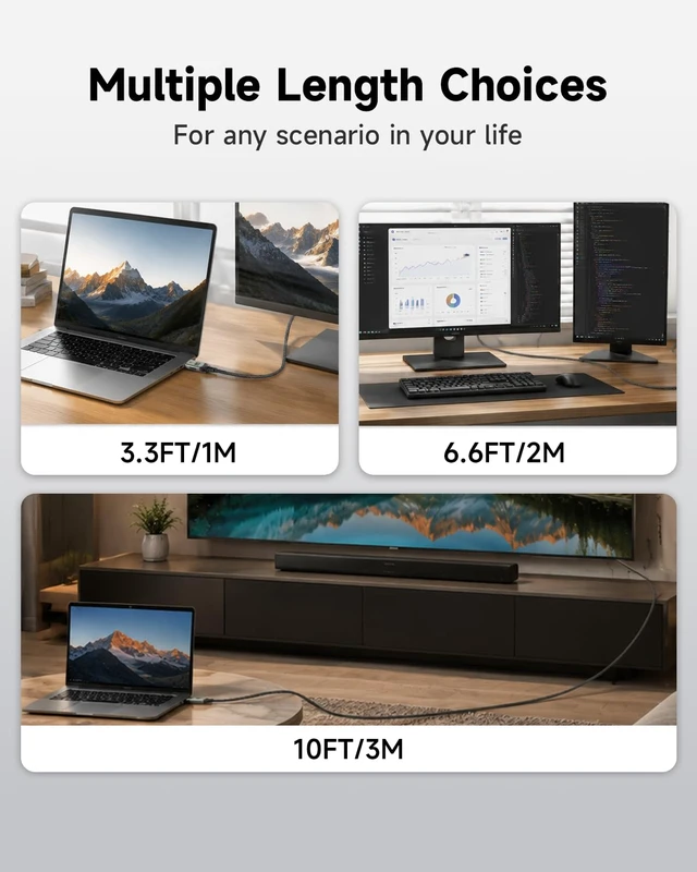 Alt view image 7 of 7 - 3 ft 8k dp to hdmi cable, active unidirectional supports 8k@60hz,mirror | 4k@120hz extend,multi-screen splicing modes,plug-and-play for computers,monitors,projectors,male-to-male aluminum connectors