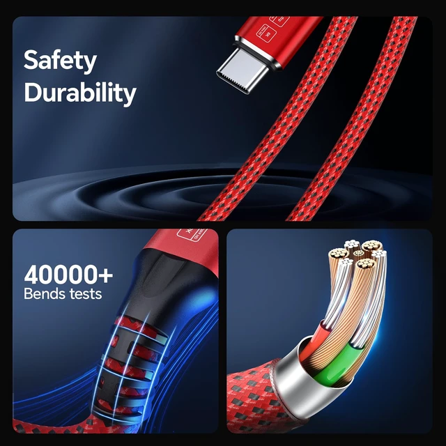 Alt view image 4 of 7 - Thunderbolt 4 Cable 3.3FT 240W USB4 Cable Supports 40Gbps High-Speed Data Transfer/8K/Dual 4k Display USB C to USB C Cable Fast Charging for Thunderbolt 4/3 Monitor/Hub/Docking Stations and More Red