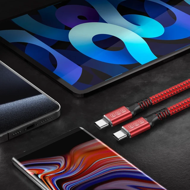 Alt view image 6 of 7 - Thunderbolt 4 Cable 3.3FT 240W USB4 Cable Supports 40Gbps High-Speed Data Transfer/8K/Dual 4k Display USB C to USB C Cable Fast Charging for Thunderbolt 4/3 Monitor/Hub/Docking Stations and More Red