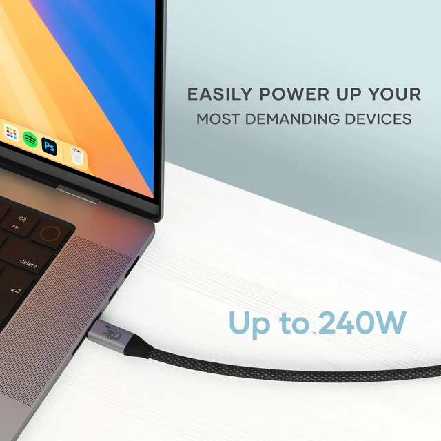 Alt view image 6 of 7 - Satechi USB4 V2 Pro Cable, 240W Charging, Up to 120Gbps Data Transfer | 1.2 m/3.9 ft length, up to 120 Gbps data transfer, 8K display support, Thunderbolt 5/4/3 compatible, for MacBook, Windows