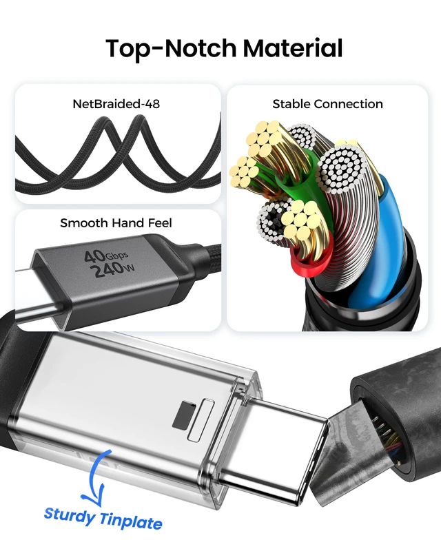 Alt view image 6 of 7 - Silkland USB 4 for Thunderbolt 4 Cable, 40Gbps Data Sync, 8K, 240W, 5FT | Single 8K/6K Dual 4K, Braided USB C Video Cable Compatible for MacBook, SSD, Mac mini, iPhone 17, Monitor