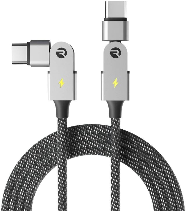 Main image of Raycon Magic Spin Cable - 6.6 Feet 100W Fast Charging Type C to Type C Cable for iPhone 16, Samsung Galaxy S24, Google Pixel 7, OnePlus 11, iPad Pro, MacBook Air (Black, 6.6 Feet)