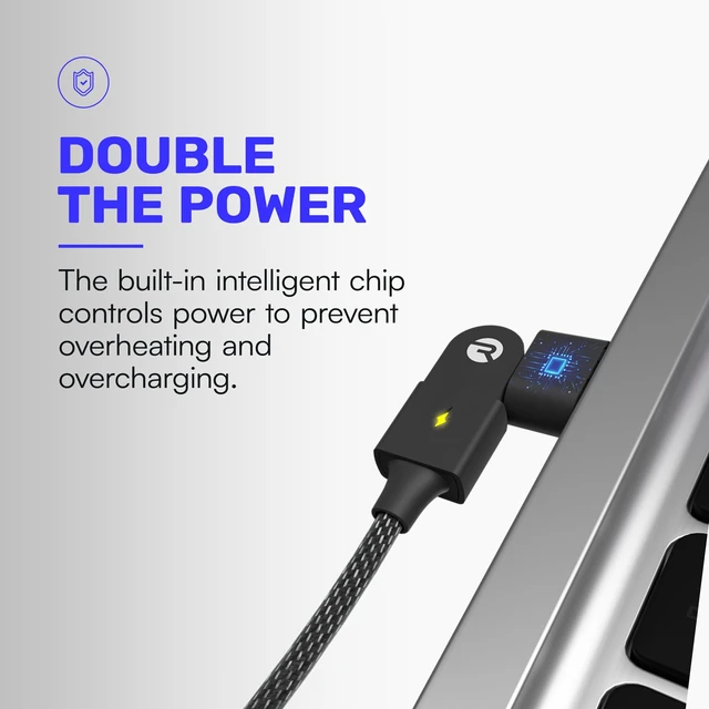 Alt view image 5 of 7 - Raycon Magic Spin Cable - 6.6 Feet 100W Fast Charging Type C to Type C Cable for iPhone 16, Samsung Galaxy S24, Google Pixel 7, OnePlus 11, iPad Pro, MacBook Air (Blue, 6.6 Feet)