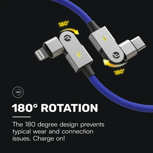 Alt view image 4 of 7 - Raycon Magic Spin Cable - 6.6 Feet 100W Fast Charging Type C to Type C Cable for iPhone 16, Samsung Galaxy S24, Google Pixel 7, OnePlus 11, iPad Pro, MacBook Air (Blue, 6.6 Feet)