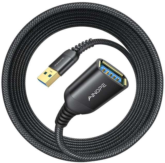 Main image of 2 Pack USB Extensions Cable High Speed USB 3.0 Extension Cord Type A Male to Female Sturdy Braided Material Fast Data Transfer Compatible with USB Keyboard,Mouse,Flash Drive,Black,20FT+20FT