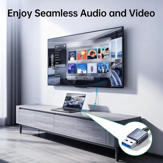 Alt view image 3 of 6 - USB 3.0 to HDMI Cable 5Ft, USB A Male to HDMI Male Cable 1080P@60Hz | Built-in Drivers, Screen Mirroring Display Extension, Braided Cord, Compatible with Laptop/PC to Monitor/TV