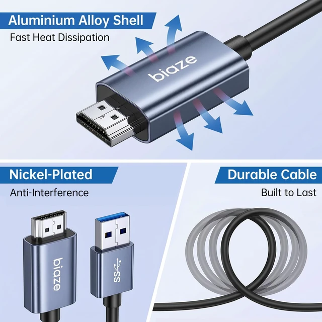 Alt view image 6 of 6 - USB 3.0 to HDMI Cable 5Ft, USB A Male to HDMI Male Cable 1080P@60Hz | Built-in Drivers, Screen Mirroring Display Extension, Braided Cord, Compatible with Laptop/PC to Monitor/TV
