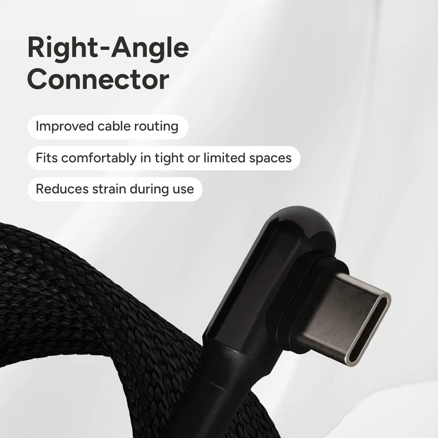 Alt view image 4 of 7 - USB-C Cable Right-Angle Fast Charging Type C Charger Cord 9ft 10in | 60W USB-C Power Delivery, high-speed data, braided build with one straight and one right-angle end, for The Handy 2.