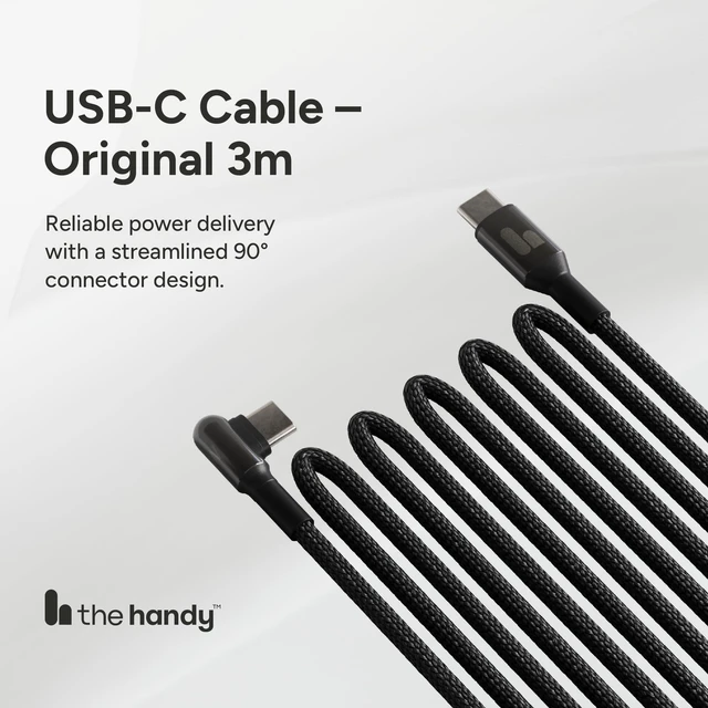 Alt view image 2 of 7 - USB-C Cable Right-Angle Fast Charging Type C Charger Cord 9ft 10in | 60W USB-C Power Delivery, high-speed data, braided build with one straight and one right-angle end, for The Handy 2.