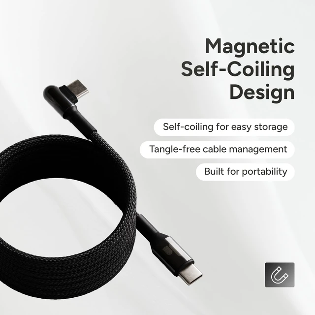 Alt view image 6 of 7 - USB-C Cable Right-Angle Fast Charging Type C Charger Cord 9ft 10in | 60W USB-C Power Delivery, high-speed data, braided build with one straight and one right-angle end, for The Handy 2.