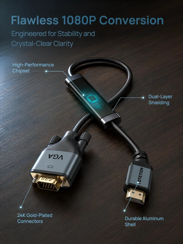 Alt view image 2 of 7 - HDMI to VGA 40Ft Cable with IC, Gold-Plated HDMI to VGA Compatible for Computer, Desktop, Laptop, PC, Monitor, Projector,HDTV, Raspberry Pi, Roku, Xbox and More, Green-Gray Aluminum Shell