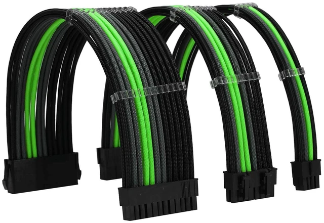 Main image of Formulamod Sleeve Extension Power Supply Cable Kit 18AWG ATX 24P+ EPS 8-P+PCI-E8-P with Combs for PSU to Motherboard/GPU Fm-NCK3 (Black Grey Green)