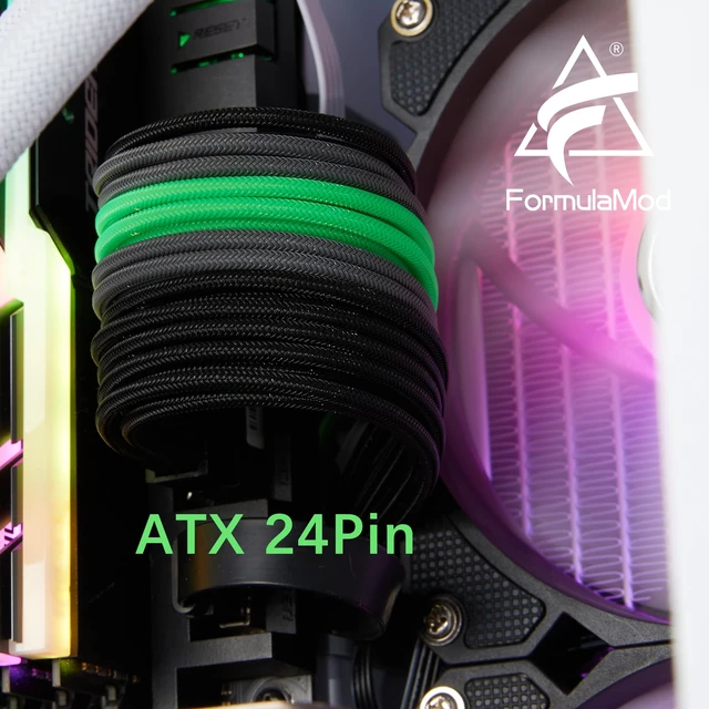 Alt view image 4 of 7 - Formulamod Sleeve Extension Power Supply Cable Kit 18AWG ATX 24P+ EPS 8-P+PCI-E8-P with Combs for PSU to Motherboard/GPU Fm-NCK3 (Black Grey Green)