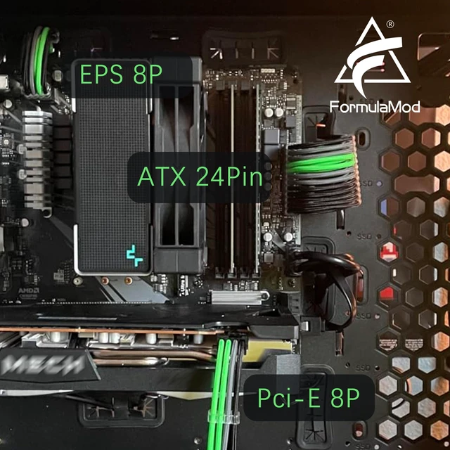 Alt view image 2 of 7 - Formulamod Sleeve Extension Power Supply Cable Kit 18AWG ATX 24P+ EPS 8-P+PCI-E8-P with Combs for PSU to Motherboard/GPU Fm-NCK3 (Black Grey Green)