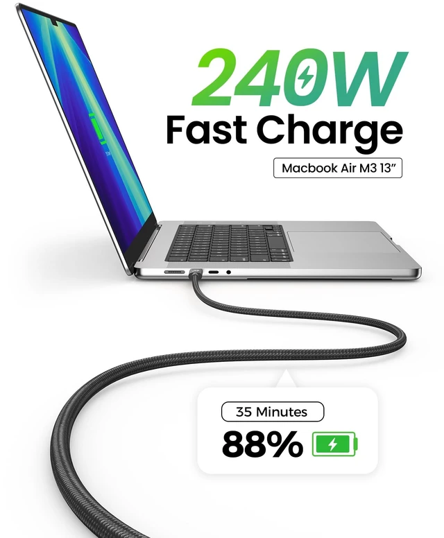 Alt view image 4 of 7 - 80Gbps USB4 Cable for Thunderbolt 5 Cable 6.6FT | High Speed USB C Cable, 120Gbps Bandwidth for Dual 8K, 240W Charge for Mac mini, iPhone 17, MacBook Pro, PSSD, Display