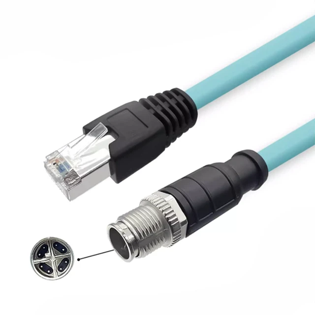 Main image of 3.28ft M12 8 Pin X Code Male to RJ45 Male High Flex Cat6 Ethernet Cable, M12 8 Pin to RJ45 Industrial Connector Cable Shielded Field Wireable Cable Assembly for Automation Application 1Meter