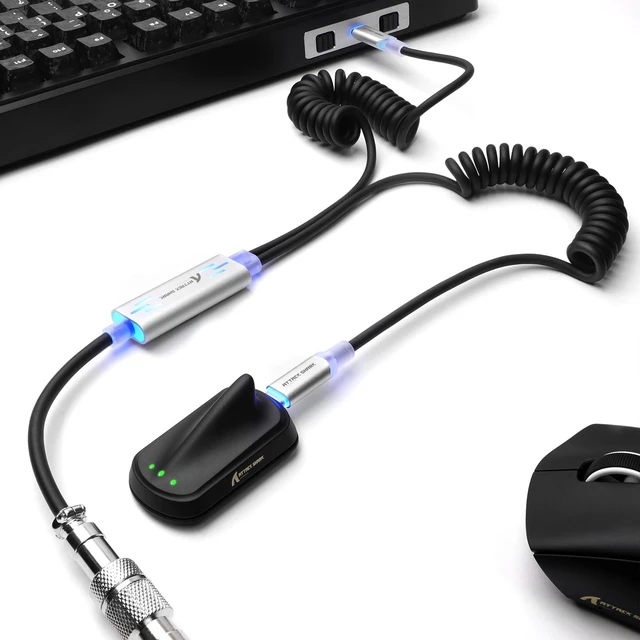 Main image of ATTACK SHARK C08 Dual USB-C RGB Coiled Keyboard Cable, 8K Fast Charging Data Cable for Mechanical Gaming Keyboard & Mouse, Detachable Aviator Connector, Custom Type-C Cable for PC Gamer,Black