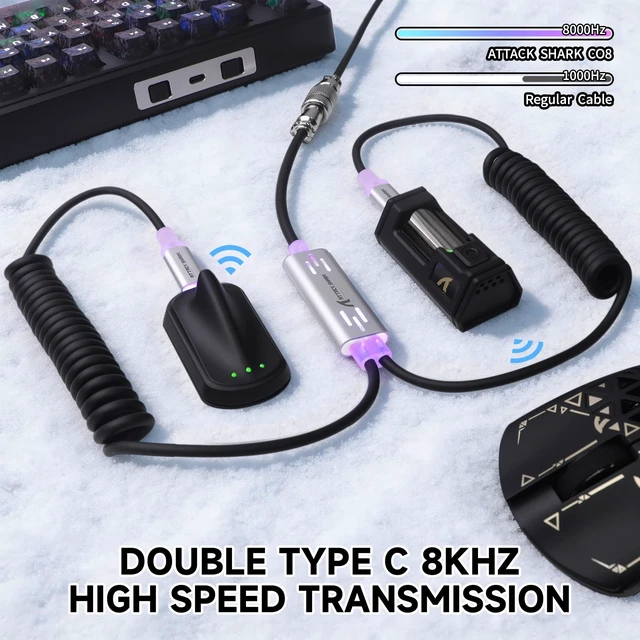 Alt view image 3 of 7 - ATTACK SHARK C08 Dual USB-C RGB Coiled Keyboard Cable, 8K Fast Charging Data Cable for Mechanical Gaming Keyboard & Mouse, Detachable Aviator Connector, Custom Type-C Cable for PC Gamer,Black