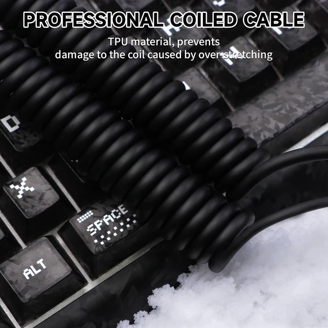 Alt view image 5 of 7 - ATTACK SHARK C08 Dual USB-C RGB Coiled Keyboard Cable, 8K Fast Charging Data Cable for Mechanical Gaming Keyboard & Mouse, Detachable Aviator Connector, Custom Type-C Cable for PC Gamer,Black
