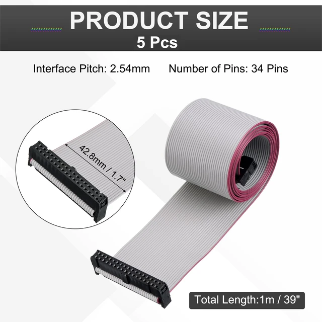 Alt view image 2 of 5 - 5Pcs IDC Connector Flat Ribbon Cable 34 Pin 2.54mm Pitch 1m L | FC to FC Dual Female Connector Flat Ribbon Cable Wire for Industrial Electronics