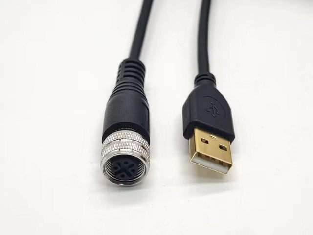 Alt view image 2 of 7 - M12 4 Pin A Code Female to USB 2.0 A Male M12 to USB Cable Assembly 3 Meters AWG26