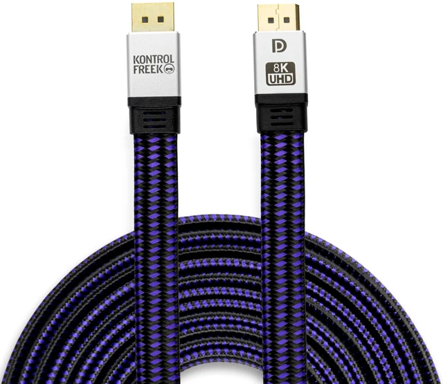 Main image of DisplayPort 1.4 Cable 12ft (3.6m), Nylon Braided 8K DP to DP Gaming Cable (8K@60Hz, 4K@144Hz and 1080P@240Hz), HBR3, 32.4Gbps, HDCP 2.2, HDR Support - Black and Purple