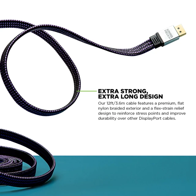Alt view image 3 of 6 - DisplayPort 1.4 Cable 12ft (3.6m), Nylon Braided 8K DP to DP Gaming Cable (8K@60Hz, 4K@144Hz and 1080P@240Hz), HBR3, 32.4Gbps, HDCP 2.2, HDR Support - Black and Purple