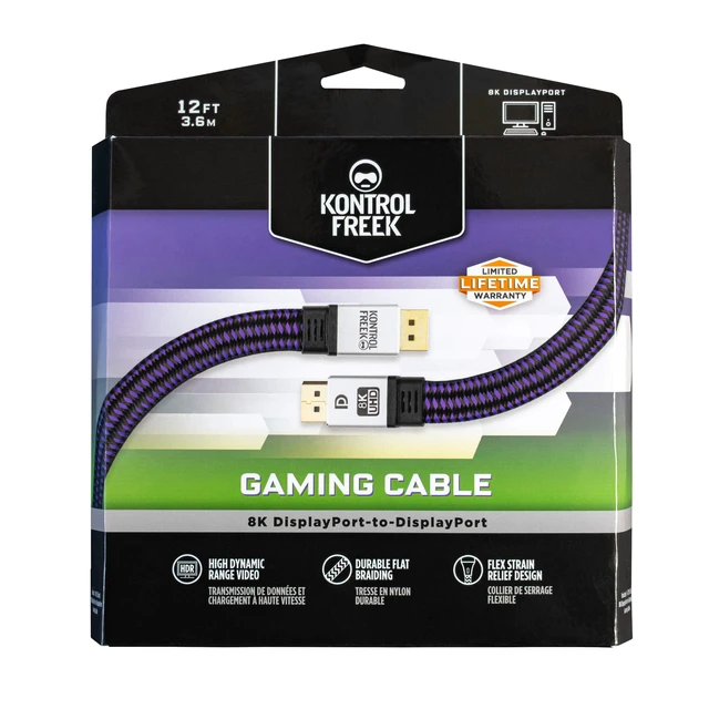 Alt view image 6 of 6 - DisplayPort 1.4 Cable 12ft (3.6m), Nylon Braided 8K DP to DP Gaming Cable (8K@60Hz, 4K@144Hz and 1080P@240Hz), HBR3, 32.4Gbps, HDCP 2.2, HDR Support - Black and Purple