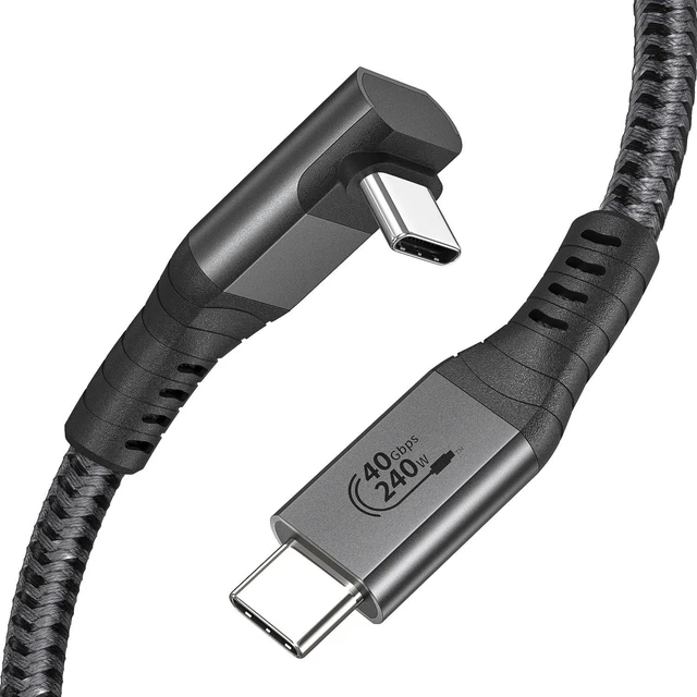 Main image of Right Angle USB 4 Cable for 90 Degree Thunderbolt 4 Cable Grey 6FT | 40Gbps Data Transfer, PD3.1 QC5.0 240W Fast Charging, 8K@60Hz Video Cable, for MacBook Air Pro, iPad, iPhone 17, Monitor, SSD