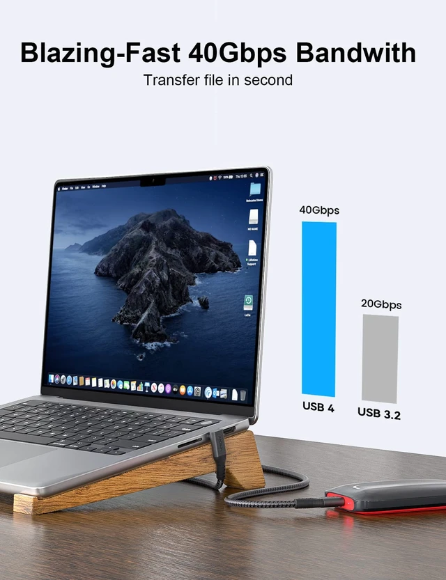 Alt view image 4 of 7 - Right Angle USB 4 Cable for 90 Degree Thunderbolt 4 Cable Grey 6FT | 40Gbps Data Transfer, PD3.1 QC5.0 240W Fast Charging, 8K@60Hz Video Cable, for MacBook Air Pro, iPad, iPhone 17, Monitor, SSD