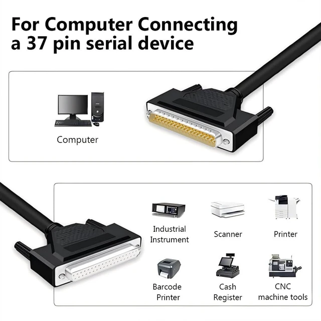 Alt view image 7 of 7 - 10Ft/3m DB37 28AWG Male to Female RS232 Serial Extension Cable | D-SUB 37 Pin Gold Plated Connector, Straight Through Cord, Compatible with PC Printers and Modems