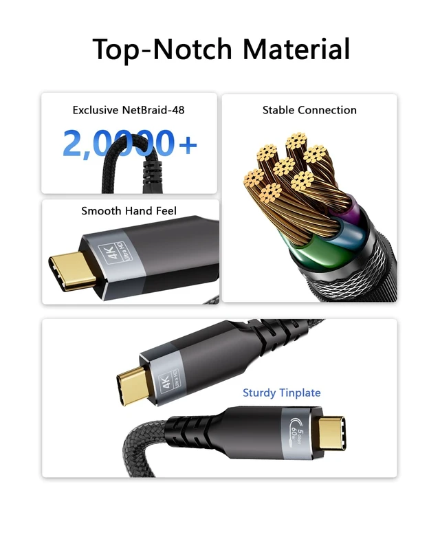 Alt view image 7 of 7 - 23ft Long USBC Cable,5Gbps Data Transfer,USB 60W Fast Charging,4K@60Hz Video Output,Black Nylon Braided Cable with Gold-Plated Connectors,Compatible with Laptop,Hub,Monitor,Docking Station