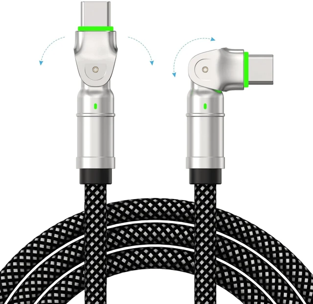 Main image of USB-C to USB-C 240W Cable, 6.6ft Dual 180° Rotating, LED, Fast Charge | Silicone jacket, zinc-alloy connector, 480Mbps data, compatible with USB-C laptops, phones, tablets