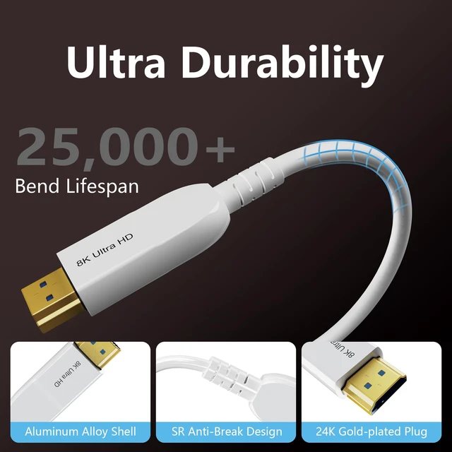 Alt view image 6 of 7 - Anehmeta 8K Fiber Optic HDMI Cable 16FT, 48Gbps Ultra High Speed Long HDMI 2.1 Cord Braided 8K@60Hz 4K@120Hz HDR10/HDCP2.2&2.3/eARC/3D Compatible for PS5, Xbox, HDTV, Laptop, Monitor
