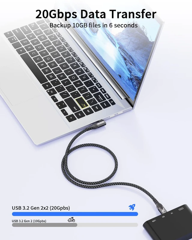 Alt view image 3 of 7 - 2Pack 90 Degree USBC Cable 1.6ft,Thunderbolt 3 Compatible, 100W, 20Gbps, 4K | 90 degree connector fits tight spots, for laptops, docks, supports charging, data transfer and 4K video output.