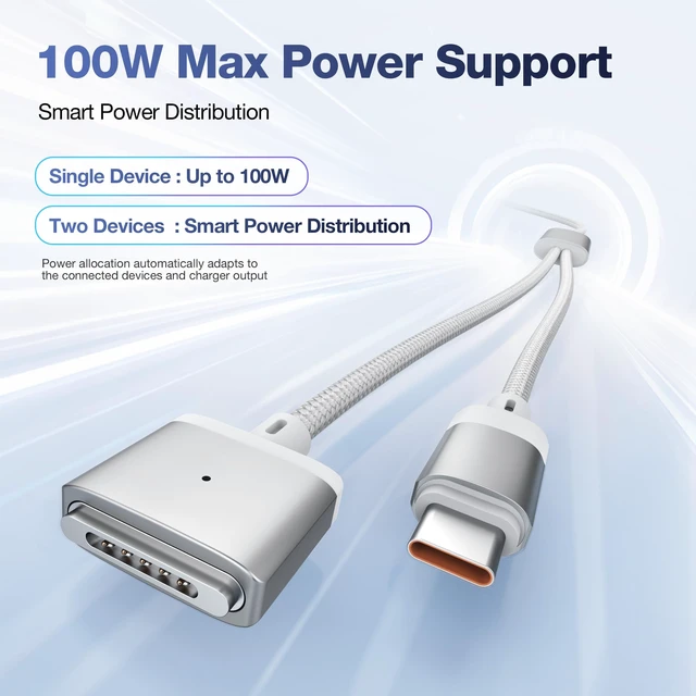 Alt view image 4 of 7 - 2-in-1 Magnetic 3 & USB C Charging Cable 6.6FT for MacBook Air/Pro | 100W Dual Ports, M5/M4/M3/M2 Mac Book Charger Cord for Travel, Laptop, iPad, Phone