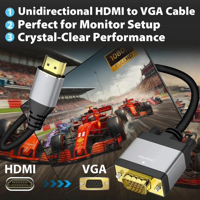 Alt view image 2 of 7 - HDMI to VGA Cable 6ft, Adapter Cord, 1080P 60Hz | Secure Latch and IC Chip Plug & Play HDMI to VGA Converter Cable for Monitor, Projector, PC, Laptop, Desktop, Xbox, PS3