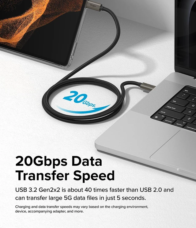 Alt view image 6 of 7 - USB C to USB C Cable 3.2 Gen 2x2 20Gbps Data Transfer (6.6 FT) | Black, 240W Fast Charging Charger Cord Compatible with iPhone, Galaxy, Pixel, Laptops and Tablets