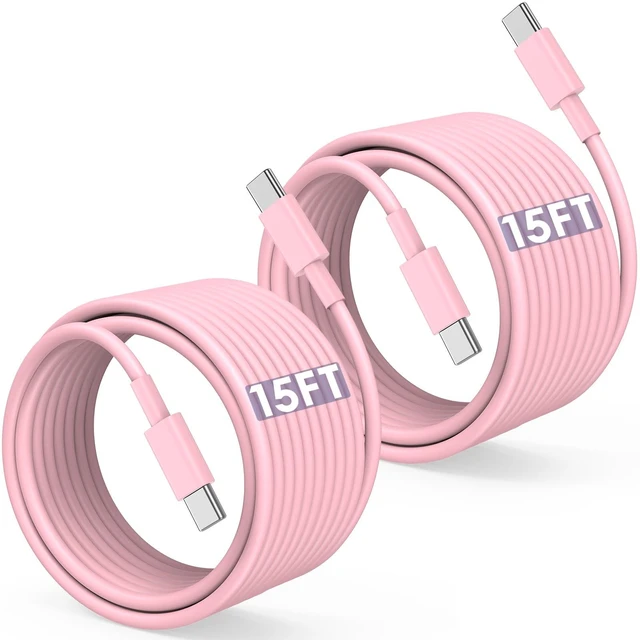 Main image of Long USB C to USB C Cable 15FT for iPhone 17 16 15 Pro Max,60W Fast Charging Type C to Type C Charger Cord for iPhone 17 16 15/16 15 Plus/17 Air/17 16 15 Pro, iPad Pro/Air,MacBook,Galaxy S25-Pink