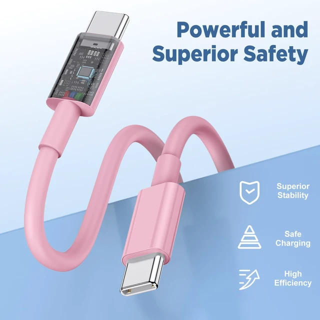 Alt view image 3 of 7 - Long USB C to USB C Cable 15FT for iPhone 17 16 15 Pro Max,60W Fast Charging Type C to Type C Charger Cord for iPhone 17 16 15/16 15 Plus/17 Air/17 16 15 Pro, iPad Pro/Air,MacBook,Galaxy S25-Pink