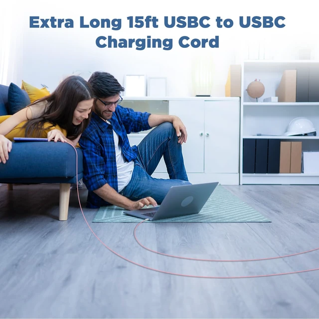 Alt view image 6 of 7 - Long USB C to USB C Cable 15FT for iPhone 17 16 15 Pro Max,60W Fast Charging Type C to Type C Charger Cord for iPhone 17 16 15/16 15 Plus/17 Air/17 16 15 Pro, iPad Pro/Air,MacBook,Galaxy S25-Pink