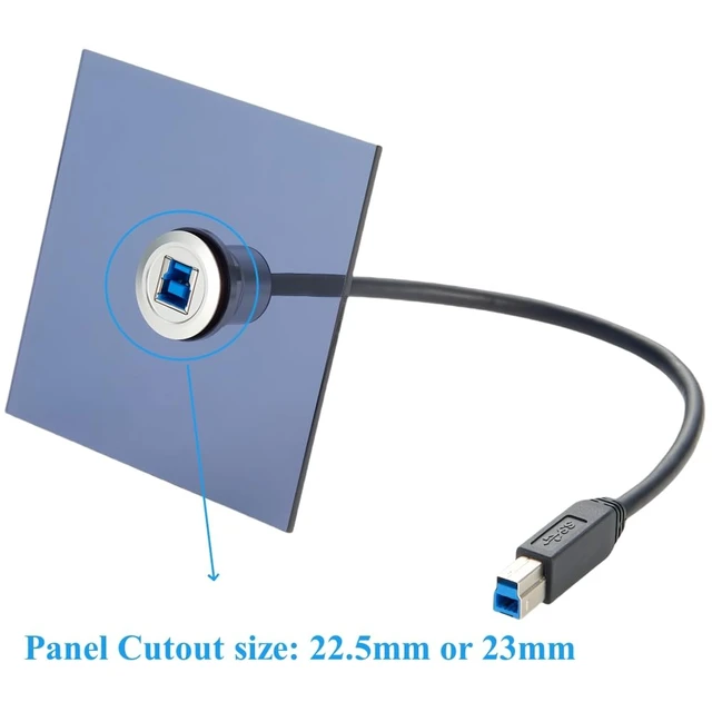 Alt view image 2 of 7 - Single Port USB Type B 3.0 Flush Mount Printer Cable Aluminium Superspeed USB B 3.0 Male to Female Round Dash Mount Extension Cord for Dashboard Sync Printing and Data Transferring(0.3M/1FT) (USB 3.0)