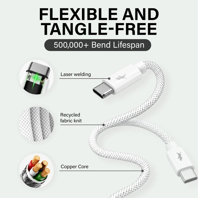 Alt view image 6 of 7 - POWERKNIT USB-A to USB-C Cable 2M/6.6FT, Durable Fast Charging Cord | Type C Fast Charging Cable with Cable Strap, Compatible with Apple iPhone 18/17/16/15, Samsung, MacBook Air/Pro/Max 2018-2022
