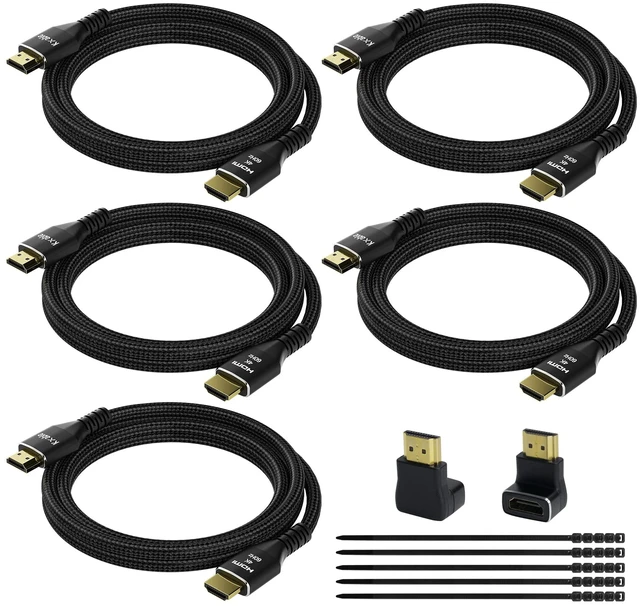 Main image of 4K HDMI Cable 4 Feet (5 Pack), Ultra HD HDMI 2.0 Cable, Nylon Braided & Gold-Plated Connectors, 4K @ 60Hz, 2K ,1080P, HDCP 2.2, ARC, Bulk HDMI Cables for Laptop, Monitors, HDTV, PS5, Xbox One & More