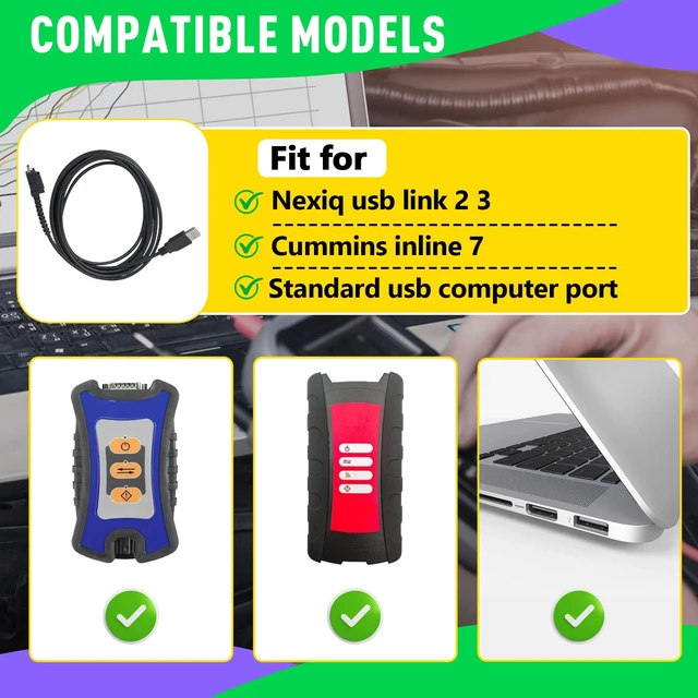 Alt view image 7 of 7 - HAVANSIDY 404032 for Nexiq USB Link 2 3 Cable, Cable Replacement Fit for Cummins Inline 7 and Standard USB Computer Port
