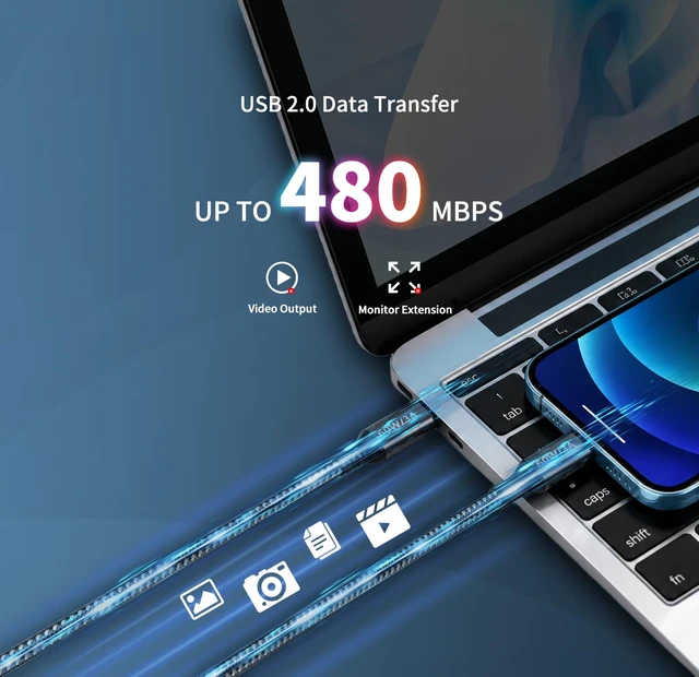 Alt view image 6 of 7 - 30 FT USB C to USB C Cable 60W, 480Mbps Data Transfer Type C Fast Charging Cord, Long Nylon Braided C to C Power Cable for iPhone 17 16 15, MacBook, iPad, Pixel, Samsung, Android