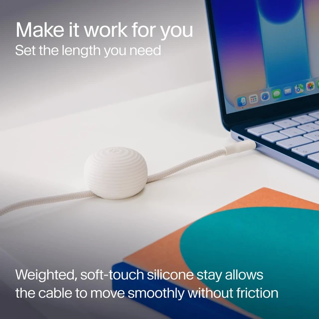 Alt view image 5 of 6 - CableStay USB-C Cable & Weighted Anchor Charging Cable, Slate | 5-ft (1.5 m) USB-C to USB-C 60W Charging Cable, Desk Cable Holder for iPhone, iPad, AirPods, MacBook Air, and More