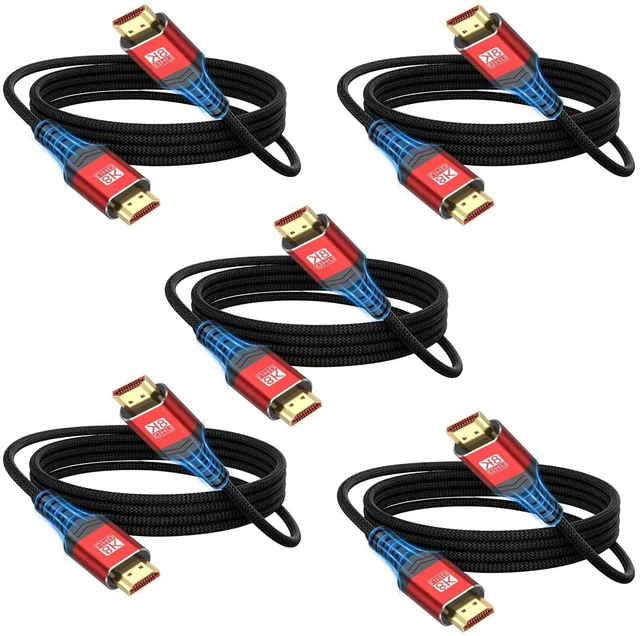 Main image of HDMI 2.1 Cable 8FT 5Pack,High Speed Shielded HDMI TV Cord CL3 Rated HDCP2.2 | 8K HDMI Computer Monitor Cable Braided,VRR eARC HDR10+ HDCP 2.3 for PCHDTV,Fire TV Stick,PS4 PS5 Laptop,Projector,Soundbar